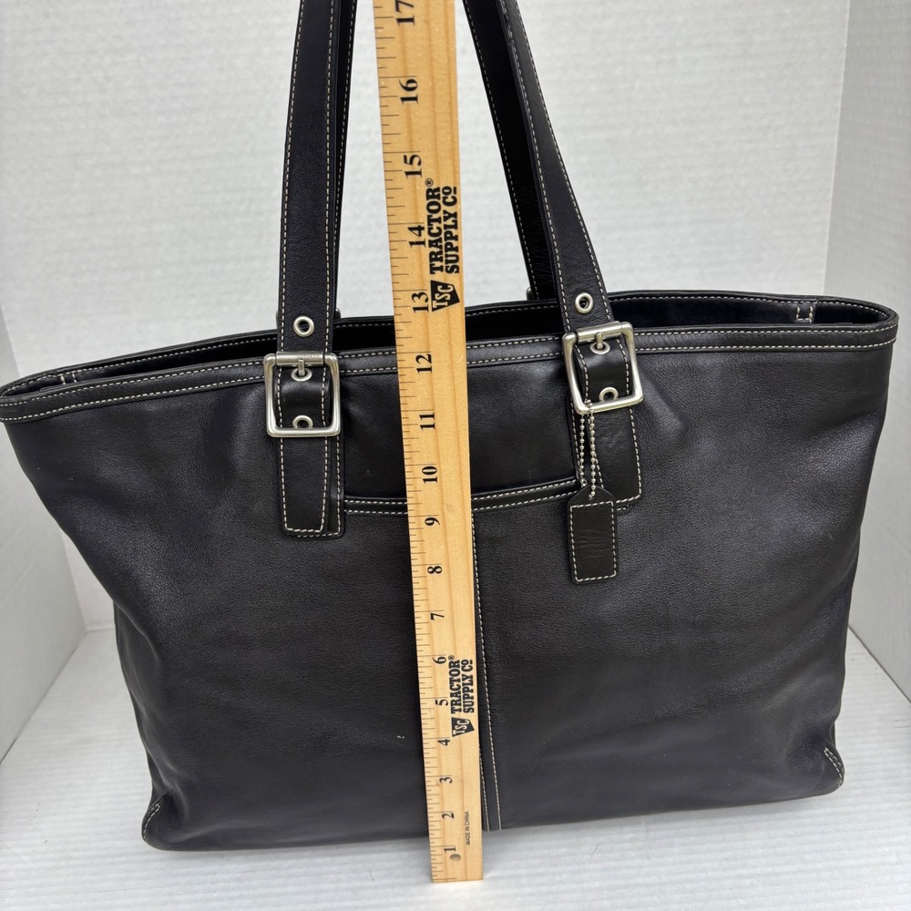 Coach Hampton Black Leather Tote Bag Buckle Straps 5246 Womens - Picture 5 of 14